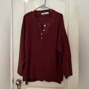 Free People Beach Waffle Knit Henley Pullover and Cropped Wide Leg Pants